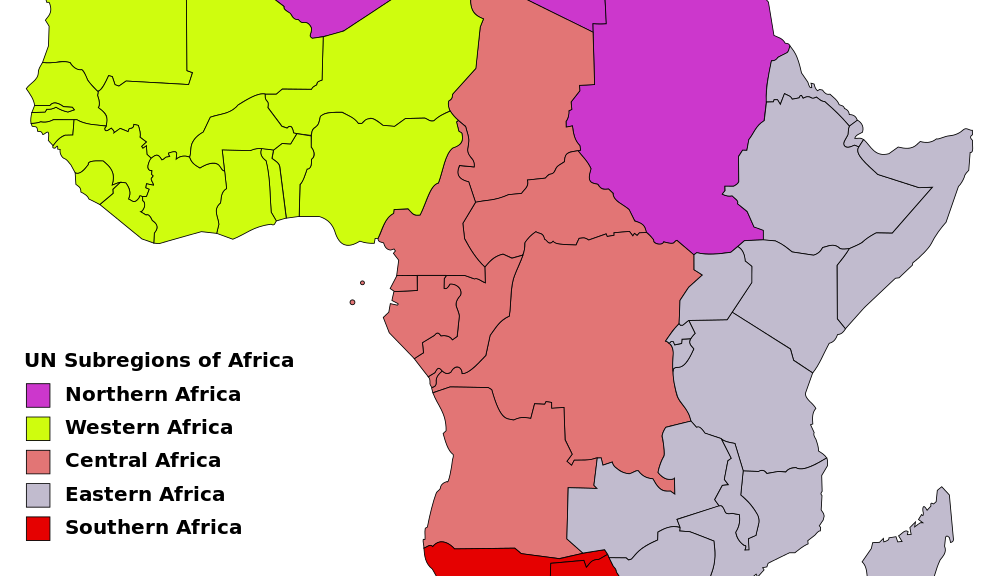 Map depicting the UN subregions of Africa